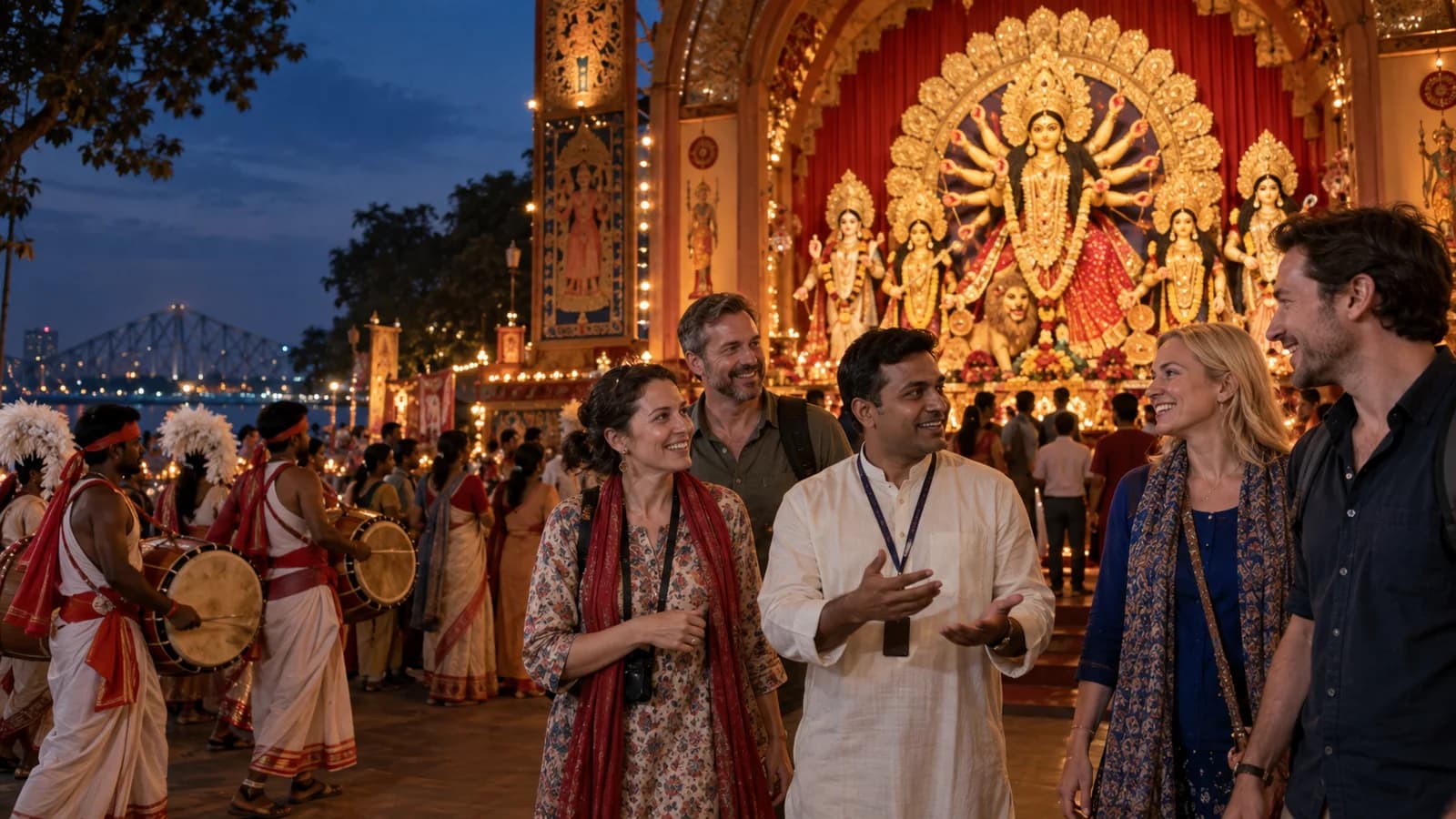 International travelers experiencing Durga Puja in Kolkata with a local host