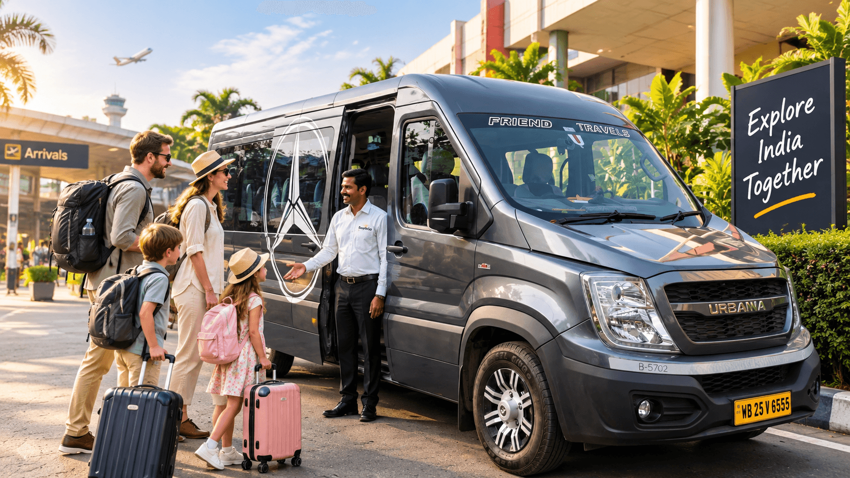 International family meeting their EasyGoCab private driver and airport van in India